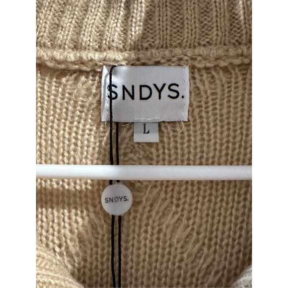 NWT SNDYS Jax Knit Cable Knit 1/4 Zip Up Cropped Cream Top Sweater Women’s L - Picture 5 of 16